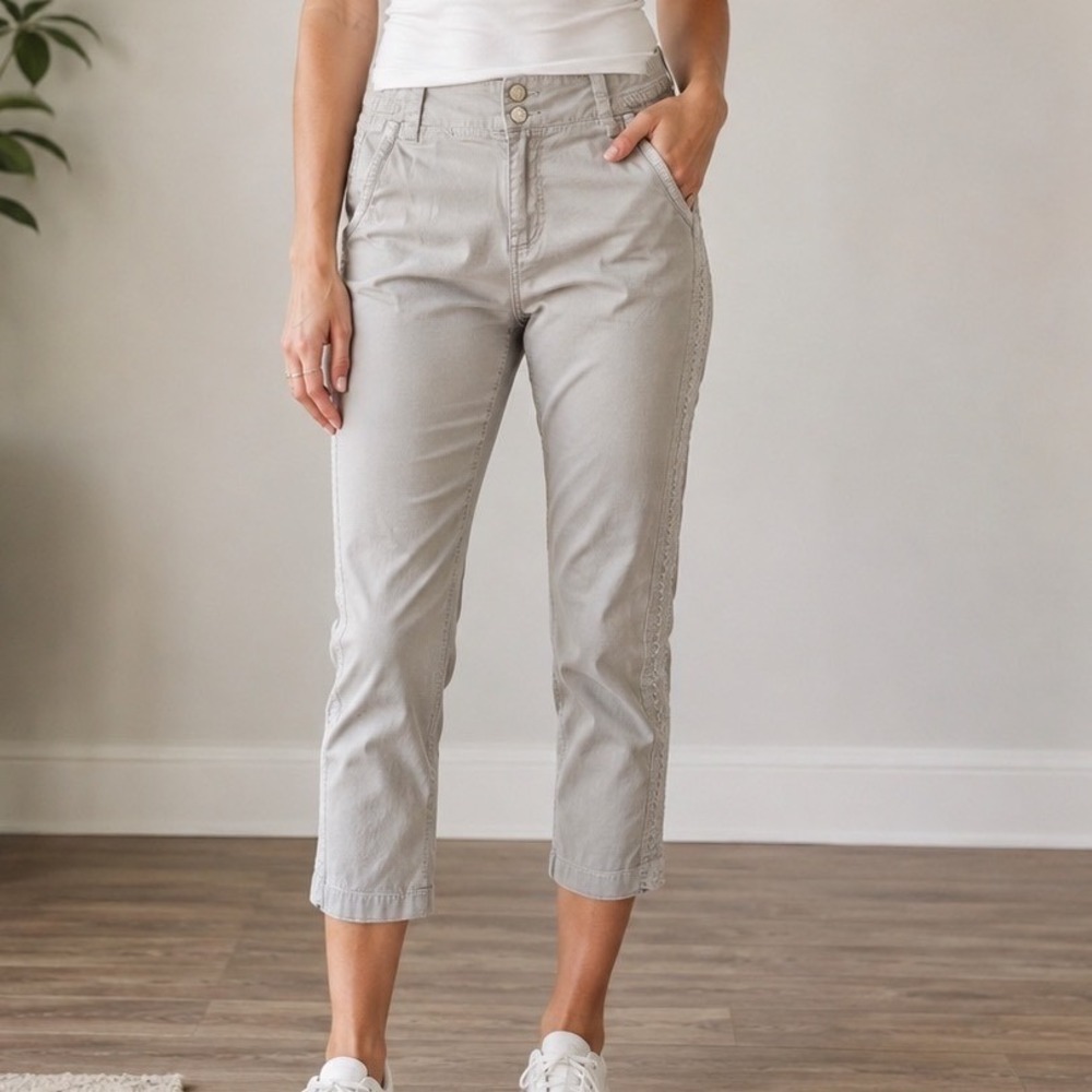 XCVI Tan Khaki Cropped Utility Pants S Braided Side Stripe